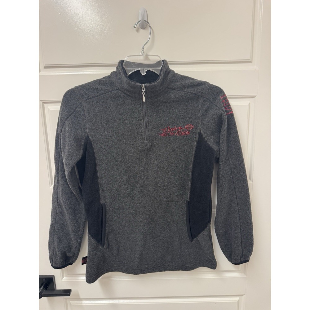 Harley Davidson Womens Gray Black 1/4 Zip Fleece Pullover Jacket Small